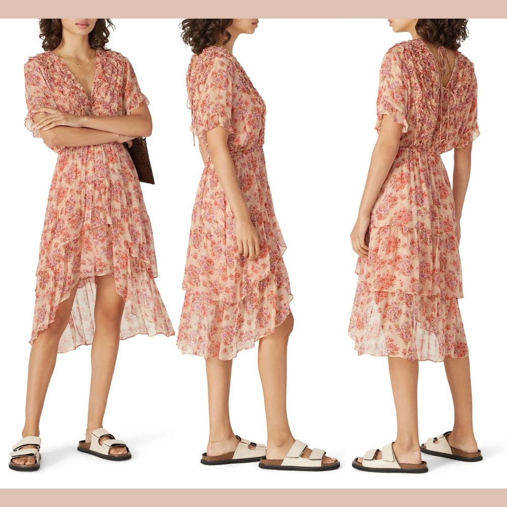 NWT $540 The Kooples [ 1 ] Vintage Flowers Muslin High/Low Dress Pink #7108‎